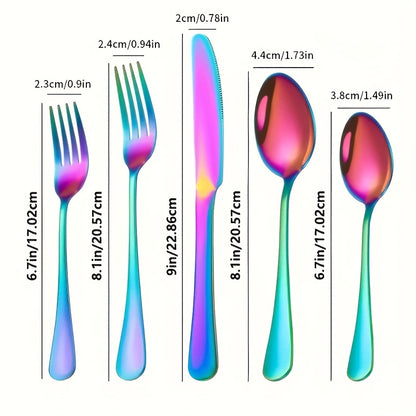 Rainbow Flatware Set Stainless Steel 20 or 60 Piece, Colorful Iridescent Cutlery Set Dishwasher Safe Rust-Resistant, Silverware Set for Home Wedding Restaurant Dining, Forks Knives Spoons