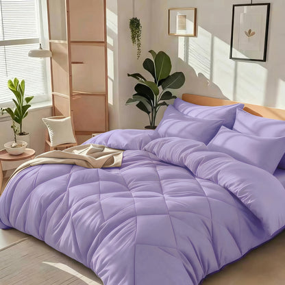 Cooling Comforter Set Queen King Twin - Lightweight Breathable Microfiber Fluffy Bedding with Rhombus Grid, Soft All Season Comforter with Pillowcases, 20 Colors Available