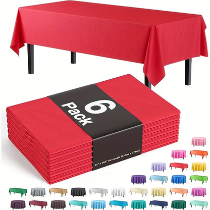 Disposable Plastic Tablecloths 6 Pack 54"x72" – Vibrant Solid Color Table Covers for Parties, Weddings, Birthdays, Christmas & Buffets, Indoor Outdoor Use, Durable Machine-Made