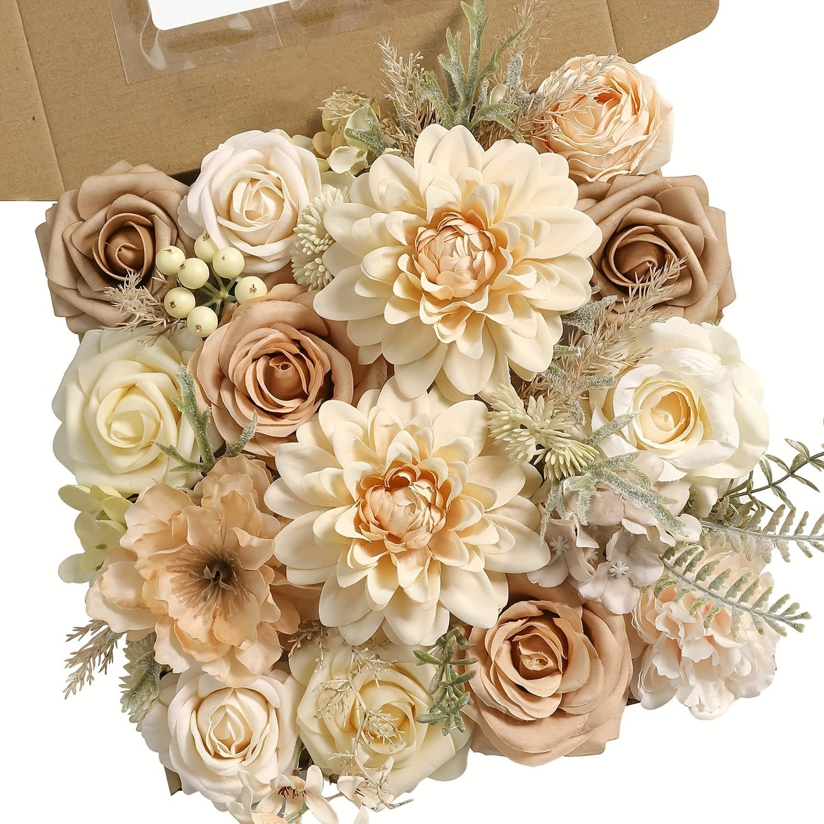 Artificial Flowers Box Set, Fake Roses & Mixed Faux Florals for DIY Wedding Bouquet, Table Centerpiece, Christmas Wreath & Home Decoration, Reusable Silk Flowers for Valentine's Day, Party, Bridal Shower, Naked Color