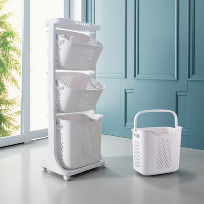 Rolling Laundry Hamper Cart with Wheels, 2/3/4 Tier Laundry Basket Large Capacity, Movable Layer Classification Storage, PP Material, for Laundry Room Bathroom Bedroom Organization