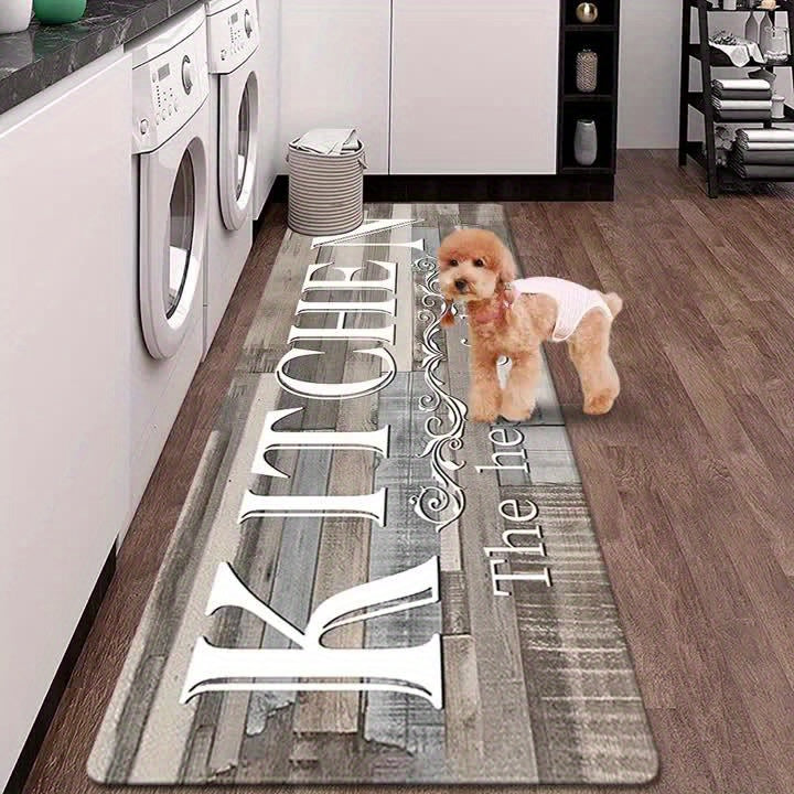 Non-Slip Kitchen Floor Mat with Thick Sponge Filling, 2D Print Anti-Fatigue Cushioned Rug for Kitchen Bathroom Laundry Room Entryway Corridor, Easy to Clean, Multiple Sizes Available