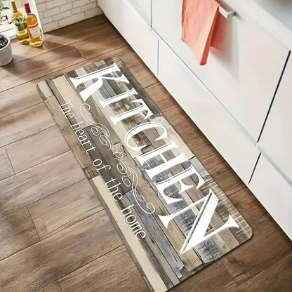 Kitchen Mat Non-Slip Absorbent - Anti-Fatigue Floor Mat for Kitchen Bathroom Laundry Room Hallway, Washable Cushioned Rug with Printed Design, Multiple Sizes & Wood Grain Options
