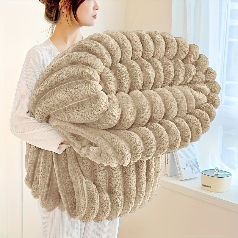 Soft Flannel Throw Blanket Rabbit Fur Texture Jacquard Geometric Pattern for Bed Couch Sofa - Cozy All Season Fleece Blanket for Nap Camping Office, Gift for Friends & Family (Ivory, Dark Gray, Pink, Linen)