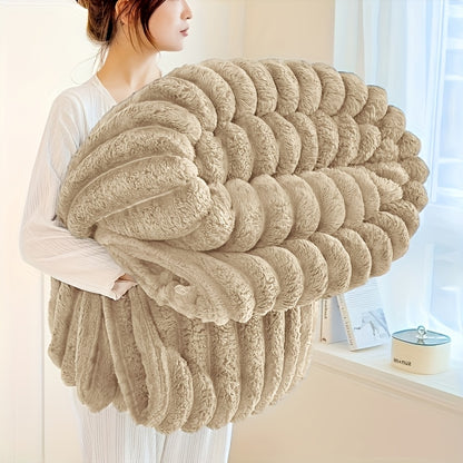 Soft Flannel Throw Blanket Rabbit Fur Texture Jacquard Geometric Pattern for Bed Couch Sofa - Cozy All Season Fleece Blanket for Nap Camping Office, Gift for Friends & Family (Ivory, Dark Gray, Pink, Linen)