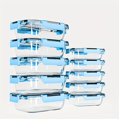 Glass Food Storage Containers 20-Piece Set 10 Containers + 10 Airtight Lids Stackable Meal Prep Containers, Oven Microwave Refrigerator & Dishwasher Safe – Space-Saving Kitchen Organization
