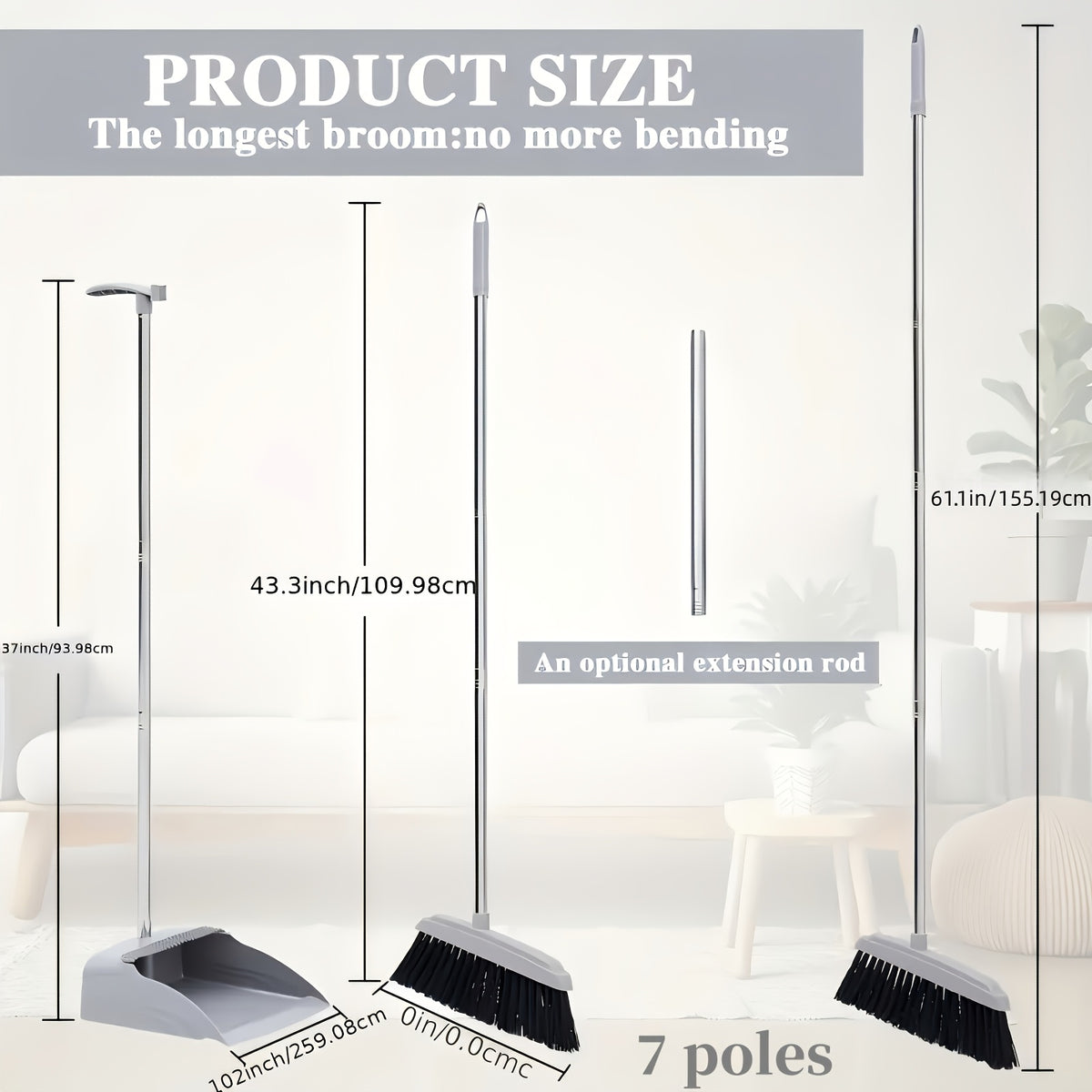 Foldable Broom and Dustpan Combo Set with Long Handle Floor Brush – 3-in-1 Collapsible Broom Dustpan Set for Home Office Dorm, Flexible Quick Dust Removal, Space-Saving Cleaning Tool Set
