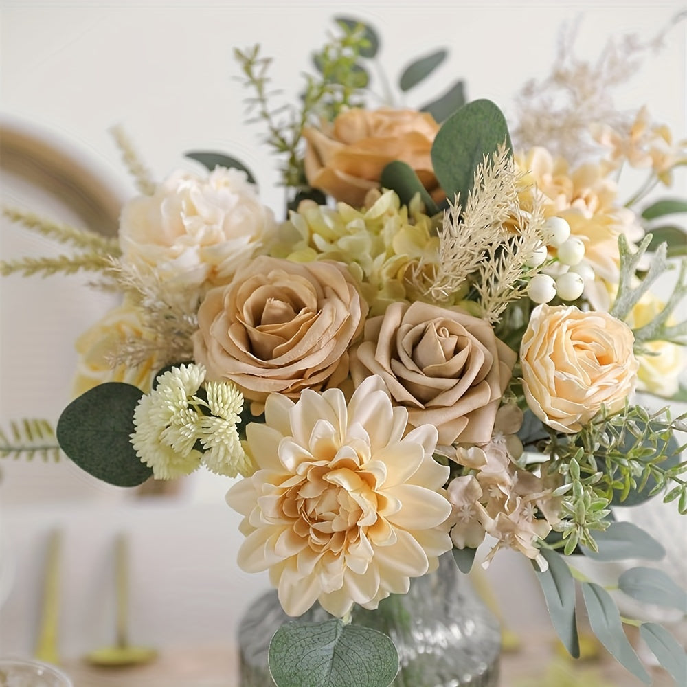 Artificial Flowers Box Set, Fake Roses & Mixed Faux Florals for DIY Wedding Bouquet, Table Centerpiece, Christmas Wreath & Home Decoration, Reusable Silk Flowers for Valentine's Day, Party, Bridal Shower, Naked Color