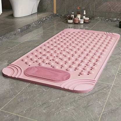 PVC Shower Mat with Massage Buttons & Polka Dot Pattern – Non-Slip Rectangular Bath Safety Mat, 0.35 Inch Thick Durable PVC, Anti-Slip Bathroom Rug for Wet Areas, 4 Colors: Blue Pink Gray Green