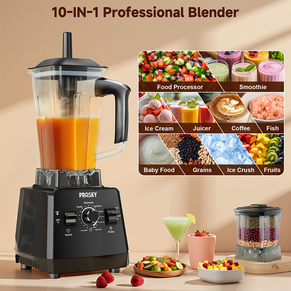 Countertop Blender 2400W 68oz Professional Food Processor, 25000RPM Powerful Smoothie Blender for Kitchen with 2 Containers, Ice Crushing Milkshake Juice Sorbet Grinder Combo in 7 Colors