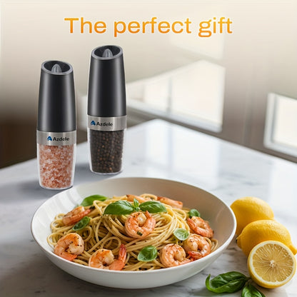 Electric Salt and Pepper Grinder Set 2-Pack – Gravity-Sensing Battery-Powered One-Hand Operation LED Light Adjustable Coarseness Black Kitchen Gadget Gift