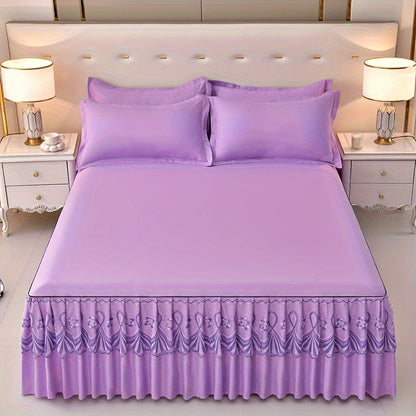 Macrame Bed Skirt Set 3 Piece with Pillowcases – Double Layer Lace Non-Slip Bedding for Twin Full Queen King, All Seasons, Red Grey Navy Purple