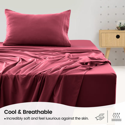 1800 Series Bed Sheets Set 4 Pieces – Brushed Microfiber Deep Pocket Sheet Set with Pillowcases, Cooling & Breathable Bedding for All Seasons, Fade Resistant, Fits Mattresses Up to 16 Inches