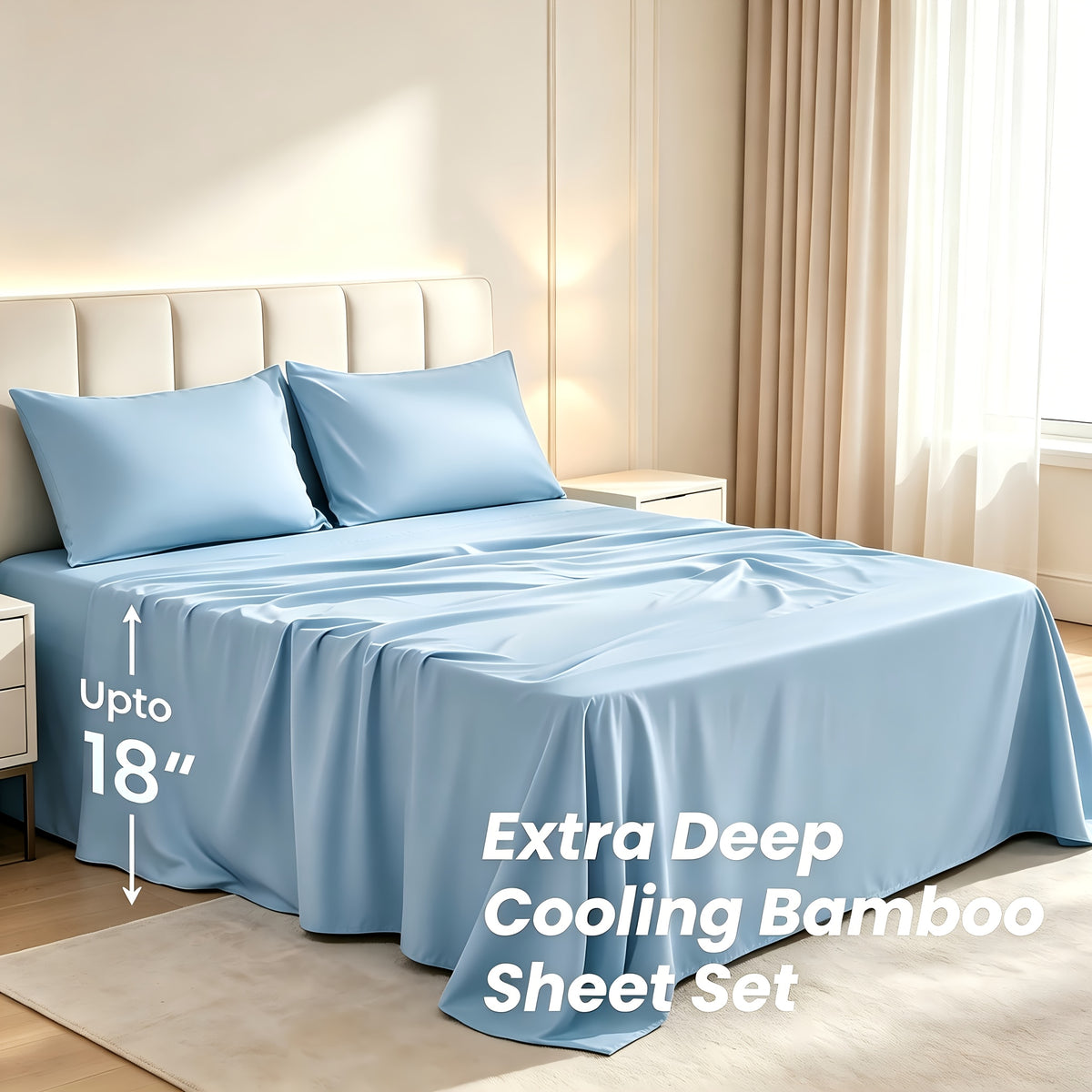 2200TC Bamboo Fiber Bed Sheets Ultra Thick - 18 Inch Deep Pocket, Cooling Breathable Soft Bedding Set, Shrink & Fade Resistant, All Season, Machine Washable, Twin Full Queen King - 14 Colors