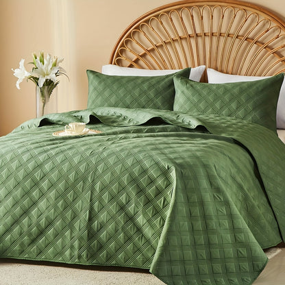 Quilt Set Queen Size 2/3 Piece Lightweight Microfiber Bedspread Soft Cool Coin Pattern Coverlet for All Seasons – Modern Summer Quilt with Pillow Cases for Bedroom Family Gift