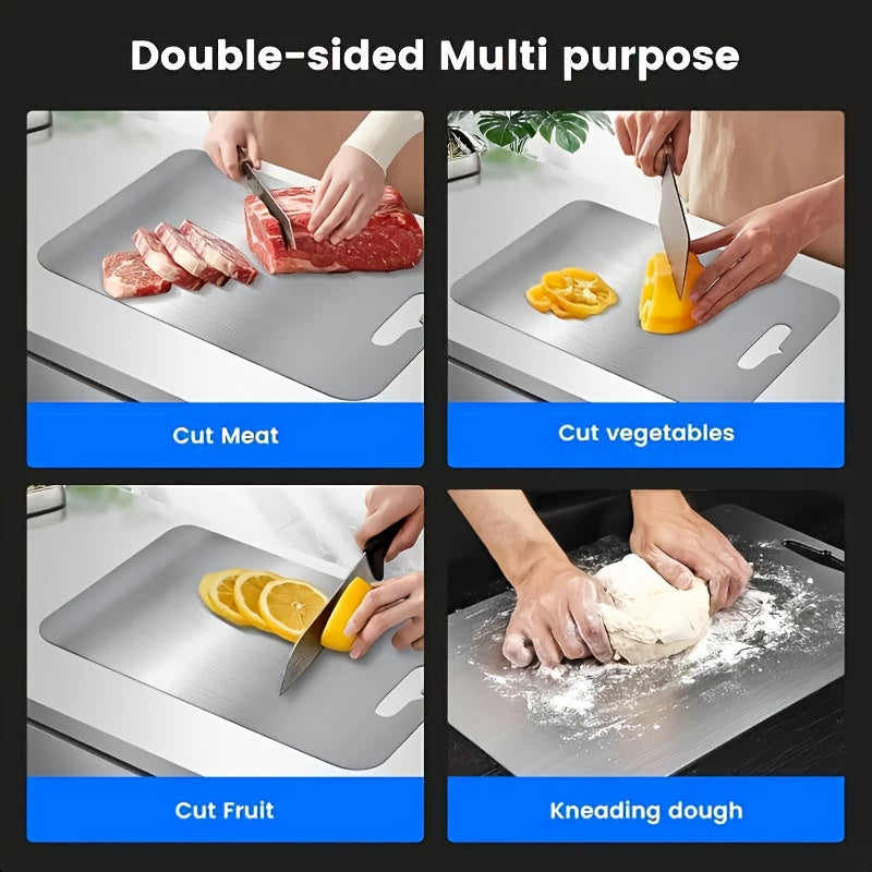 Double-Sided 304 Steel & Aviation Aluminum Cutting Board – Scratch-Proof Seamless Hygienic Surface Heavy Duty Kitchen Chopping Board for Meat Vegetables Fish Professional Grade