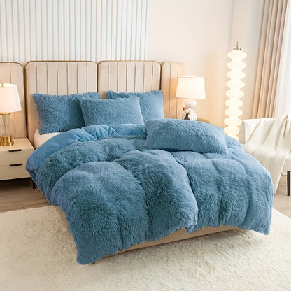 Plush Duvet Cover Set 3-Piece – Soft Fuzzy Comforter Cover with 2 Pillowcases, Cozy Warm Bedding for Bedroom & Dorm, Twin Full Queen King, 14 Colors including Solid & Tie Dye