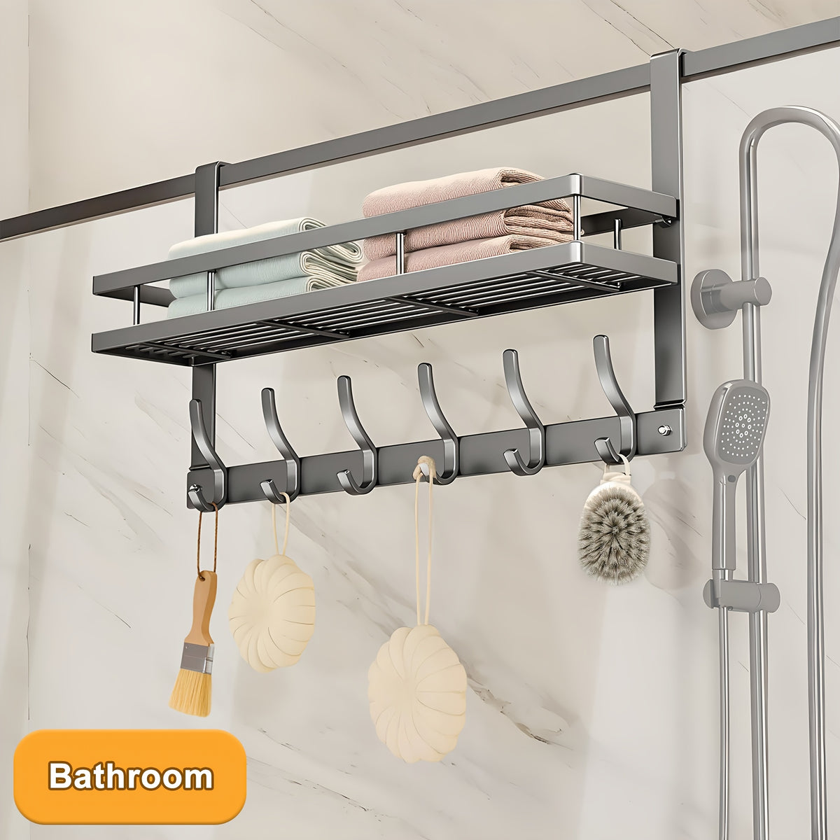 Behind Door Hook Rack No Drill – Heavy Duty Metal Door Hanger Organizer with 5 6 or 8 Hooks, Space-Saving Storage for Clothes Bags Keys, Bedroom Bathroom Entryway Wardrobe, Modern Design