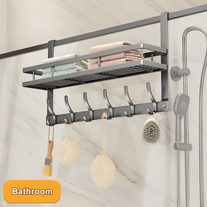 Behind Door Hook Rack No Drill – Heavy Duty Metal Door Hanger Organizer with 5 6 or 8 Hooks, Space-Saving Storage for Clothes Bags Keys, Bedroom Bathroom Entryway Wardrobe, Modern Design