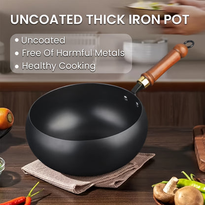 Japanese Wok Large Bellied Non Stick Cookware with Heat Resistant Handle, Fits Gas & Induction Stoves, Pressure Cooker for Soups & Stewing, Chafing Dish Alternative, Kitchen Camping Gadget
