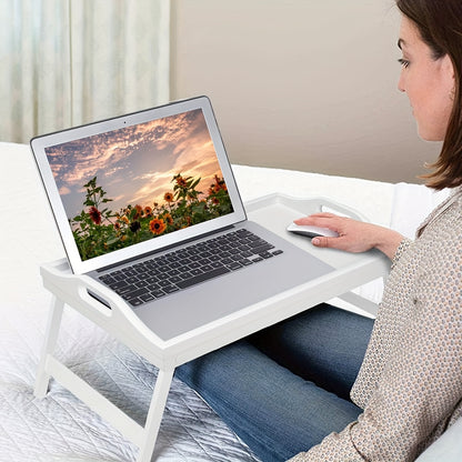 Bamboo Bed Tray Table with Folding Legs & Handles – 19.32 x 11.83 Inch Natural Wood Breakfast Tray for Bed Sofa, Laptop Desk Snack Serving Tray for Bedroom Living Room, 1 or 2 Pack