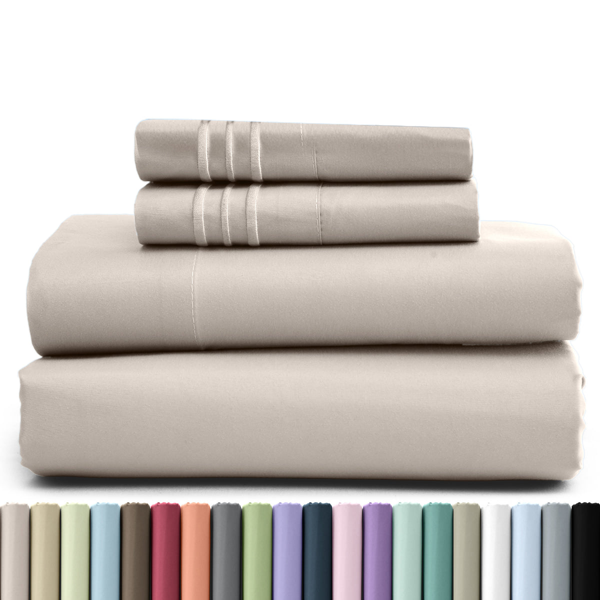 1800 Series Bed Sheets Set 4 Pieces – Brushed Microfiber Deep Pocket Sheet Set with Pillowcases, Cooling & Breathable Bedding for All Seasons, Fade Resistant, Fits Mattresses Up to 16 Inches