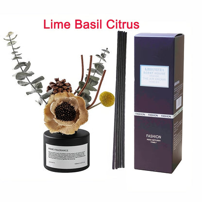 Reed Diffuser with Real Dried Flowers and Sticks, 5oz Aromatherapy Home Fragrance Scent Oil Diffuser for Bathroom Bedroom Living Room, Gardenia Jasmine Sandalwood Citrus Scents, Elegant Gift Set