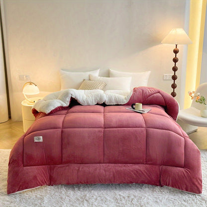 All Season Comforter Thick Soft Quilted Duvet Machine Washable Box Stitch Solid Color – Twin Full Queen King Breathable Warm Bedroom Comforter for Fall Winter Rouge Black Grey Blue Green
