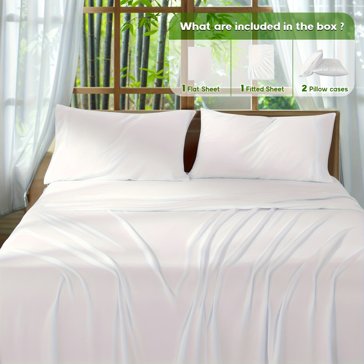2000 Thread Count Bamboo Bed Sheets Set 4pcs Cooling Breathable Soft Hotel Luxury 16 Deep Pocket Wrinkle Shrink Resistant All Season Hot Sleepers