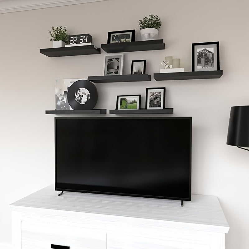 Rustic Wood Floating Shelves Wall Mounted Set 4 or 6 Pcs, Carbonized Black & White Shelf for Bathroom Bedroom Living Room Kitchen Office Plants Decor, Multi-Size Heavy Duty Wall Shelf Storage