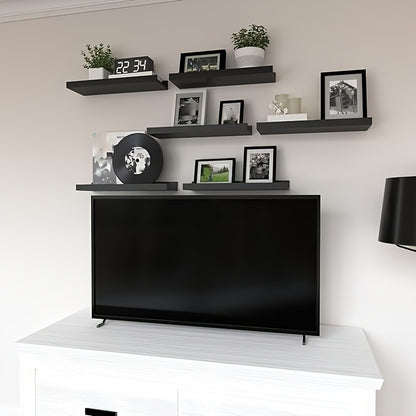 Rustic Wood Floating Shelves Wall Mounted Set 4 or 6 Pcs, Carbonized Black & White Shelf for Bathroom Bedroom Living Room Kitchen Office Plants Decor, Multi-Size Heavy Duty Wall Shelf Storage