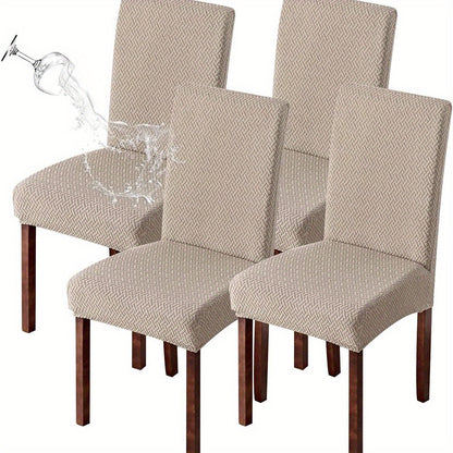 Chair Covers for Dining Room Set of 4 & 6 - Stretch Polar Fleece Jacquard Slipcovers with Elastic Band, Machine Washable Removable Seat Covers for Kitchen Dining Chairs, Multiple Colors