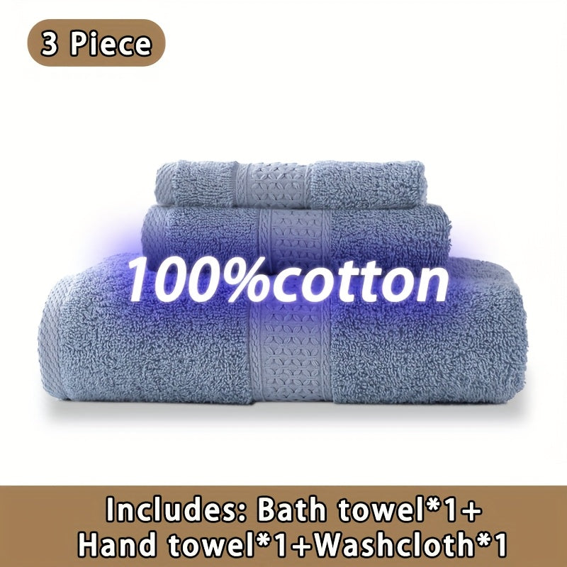 100% Cotton Bath Towel Set 3 or 6 Piece, Ultra Soft Highly Absorbent Knit Towels for Bathroom, Hotel Quality Bath Towels for Home Shower Spa Sauna, 360GSM Thick Towel Set in Grey Blue White