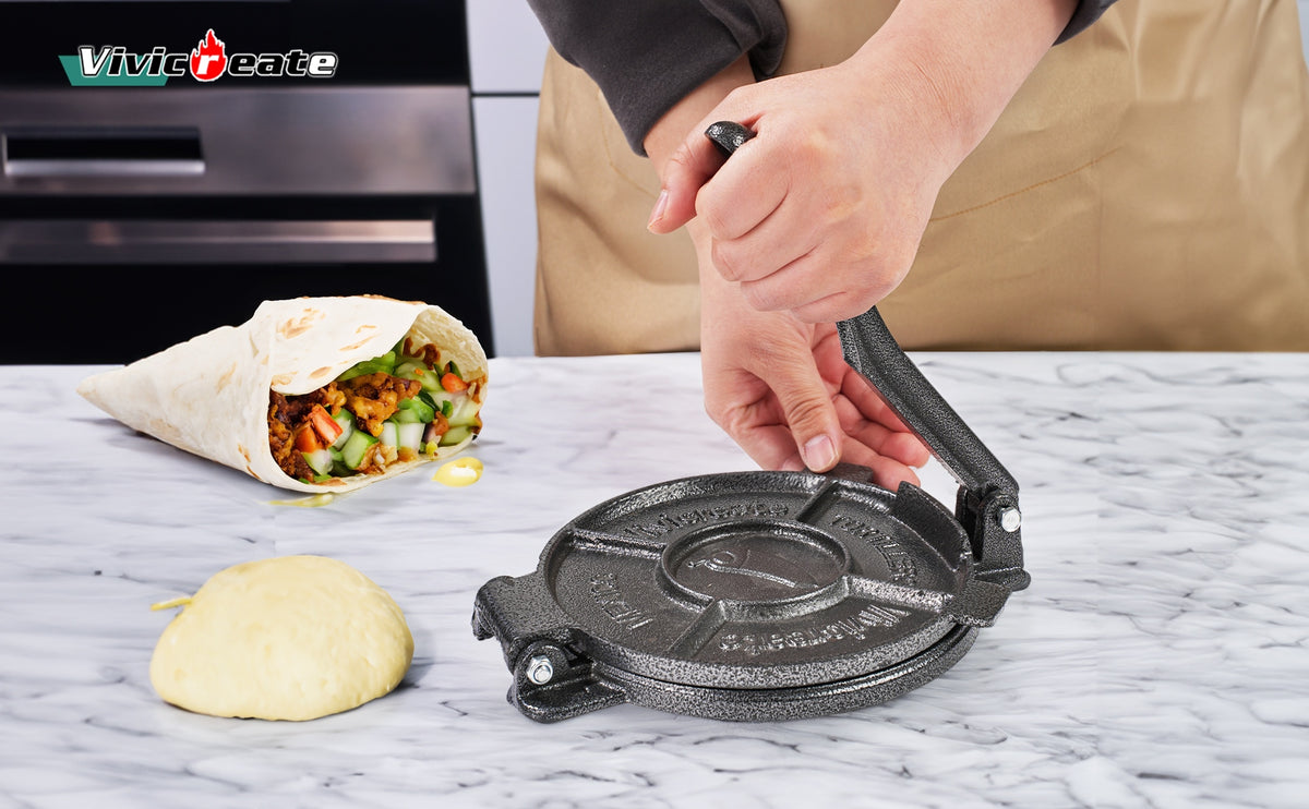 Tortilla Press 7.5 Inch, Cast Iron Tortilla Maker with Dough Press & Quesadilla Maker, Heavy Duty Flour Tortilla Press Roti Maker for Homemade Tortillas