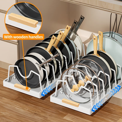 Pull-Out Cabinet Organizer with Adjustable Dividers – Sliding Pot Lid Holder & Pan Rack for Kitchen Cabinets, Drill-Free Install, Space-Saving Under Cabinet Storage for Lids, Pans & Bakeware