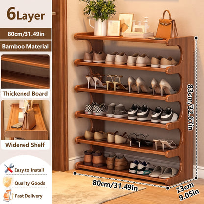 Widened Reinforced Bamboo Shoe Rack 3/5/6 Tier – Multi-Layer Shoe Organizer with Independent Sorting, Space-Saving Design for Entryway, Living Room, Bedroom & Garage