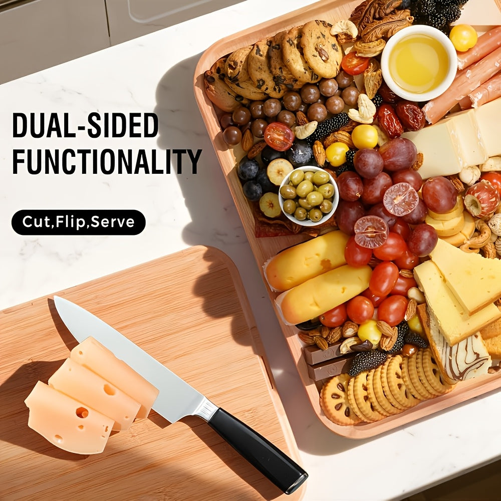 Bamboo Charcuterie Board with Transparent Locking Lid 5 Compartments Divided Snack Tray Portable Serving Platter with Handles for Parties Picnic Camping Gift