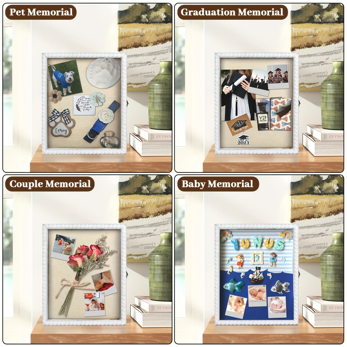 Shadow Box Frame with Linen Back 11x14 12x16, Large Rustic Memory Display Case with 4 Removable Shelves for Flowers Pictures Championship Rings Medals Coins Pins Collection Home Decor Wall Display