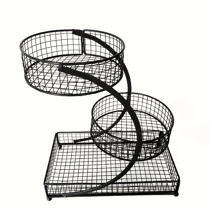 Metal Mesh Makeup Organizer 2 or 3 Tier Countertop – No-Installation Spiral Vanity Shelf for Cosmetics Skincare Lipstick, Varnished Finish Space-Saving Bathroom Organizer with Makeup Brush Bucket