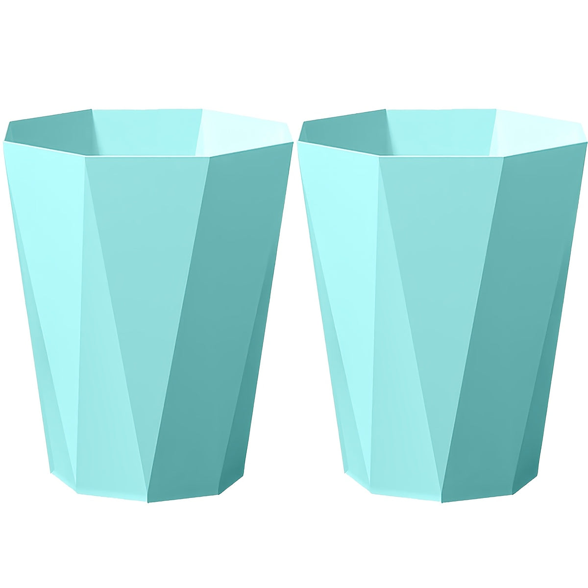 Nordic Octagonal Trash Bins Set of 2 - Geometric Plastic Small Wastebasket for Home Office, Bathroom, Kitchen & Bedroom, Modern Open-Top Waste Bin with Brushed Finish