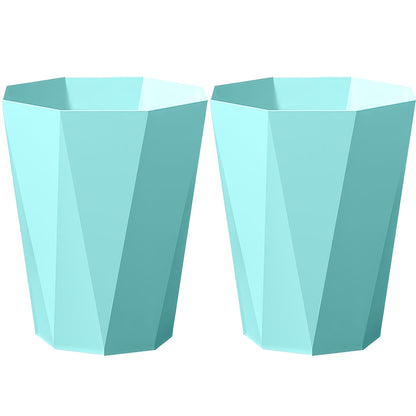 Nordic Octagonal Trash Bins Set of 2 - Geometric Plastic Small Wastebasket for Home Office, Bathroom, Kitchen & Bedroom, Modern Open-Top Waste Bin with Brushed Finish