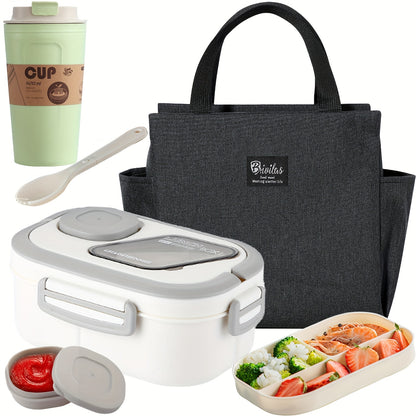 Bento Lunch Box Set with Bag and Cup, 2-Layer Multi-Compartment Meal Prep Container for School Office Picnic, Leakproof Food Storage Box with Insulated Lunch Bag, Pink Blue Green White