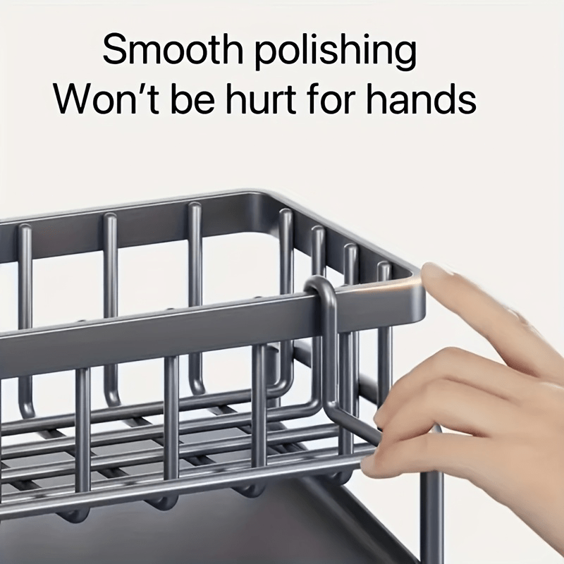 Sink Sponge Holder Drain Rack with Dishcloth Holder & Soap Dispenser Caddy, Kitchen Sink Organizer for Sponge Brush Mop Scrubber, Black Plastic Countertop Storage Rack