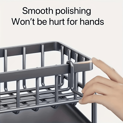 Sink Sponge Holder Drain Rack with Dishcloth Holder & Soap Dispenser Caddy, Kitchen Sink Organizer for Sponge Brush Mop Scrubber, Black Plastic Countertop Storage Rack
