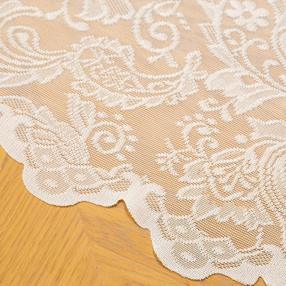 Lace Tablecloth Rectangular Floral Embroidered Wedding Dinner Table Cover - White & Black, Multiple Sizes, Polyester Machine-Made Holiday Home Decor