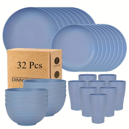 Wheat Straw Dinnerware Set Unbreakable Multicolor – 4 / 16 / 32 Piece Lightweight Dish Set with Dinner Plate, Dessert Plate, Bowl & Cup | Dishwasher Safe, Perfect for Camping, Everyday Use & Gifts | Home Viaco