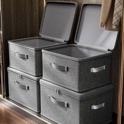 Waterproof Cationic Storage Boxes 4 Pack Extra Large with Dual Zippers & 3 Handles – Foldable Bed Sheet Organizer for Wardrobe Bedroom Closet Clothes Blankets Books