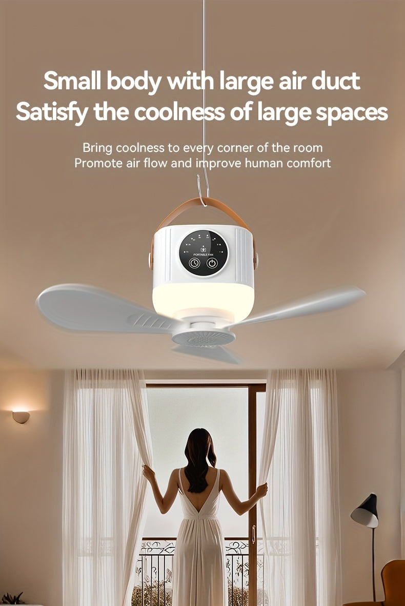 Portable Tent Fan with Remote Control & Triangular Stand – USB Rechargeable Camping Fan with Hanging Hook, Aromatherapy Function, 3 Speeds, Emergency Survival Fan for Canopy Tent, Outdoor & Bedroom