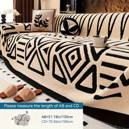 Sofa Cover Couch Protector Bohemian Retro Woven Velvet Throw Blanket – Pet Friendly Slip Resistant Machine Washable Soft Plush Slipcover for Armchair Loveseat 3 4 Seater Sectional Sofa White Grey Dark Gray
