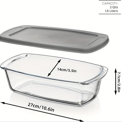 Glass Loaf Pan with Lid Large Capacity 1.9Qt – Microwave & Oven Safe Bread Baking Dish with Handle, Stackable Sealable Glass Baking Pan for Bread, Cakes & Food Storage, Kitchen Baking Supplies